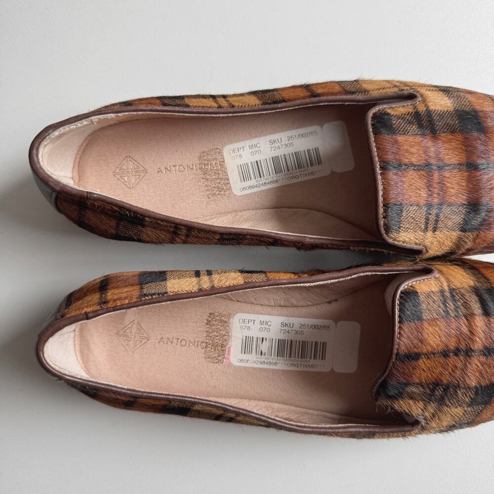 Antonio Melani Brown Tan Leather and Calf Hair Plaid Larrah Flats Size 8-8.5 - Picture 7 of 8